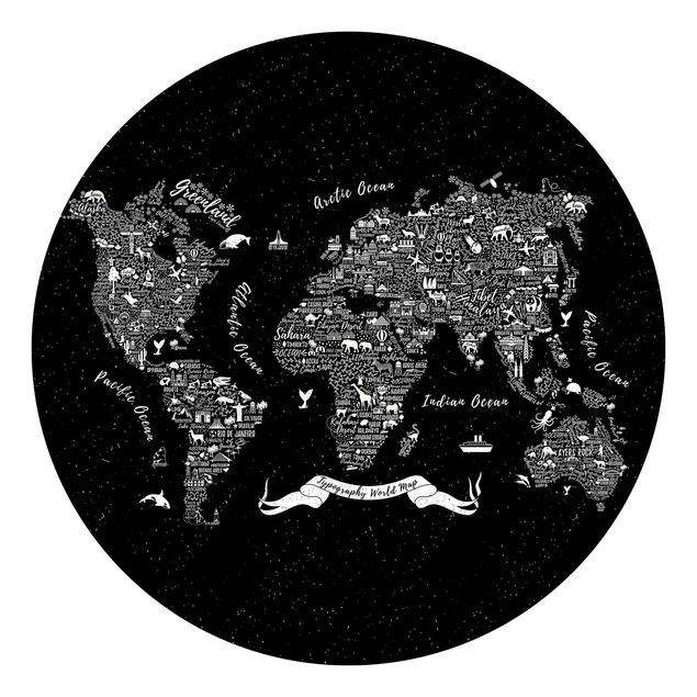 World map wallpaper Typography World Map Black