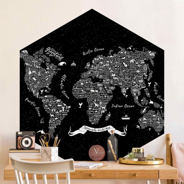 Wallpapers black and white Typography World Map Black