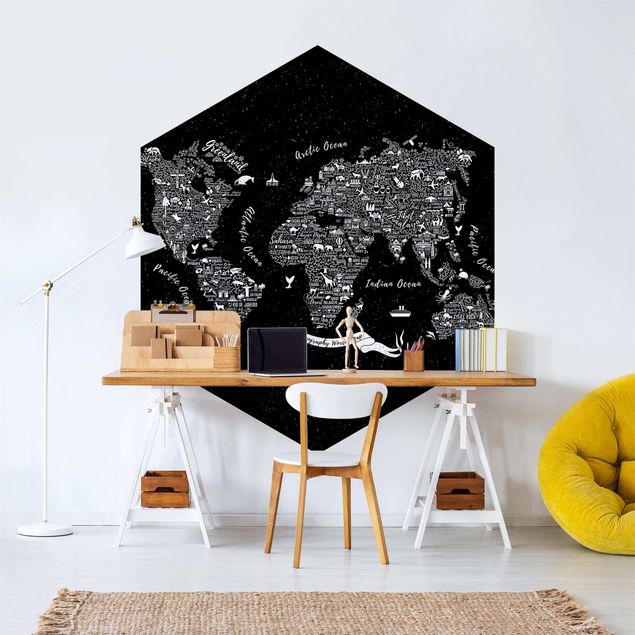Wallpapers modern Typography World Map Black