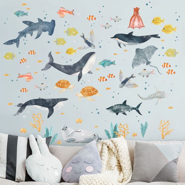 Animal print wall stickers Underwater world with fishes
