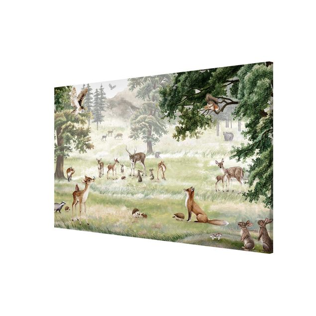 Trees on canvas Gathering of forest animals