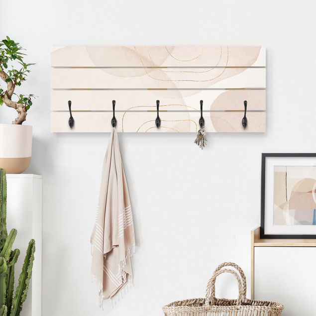Wooden wall mounted coat rack Playful Impression With Golden Lines