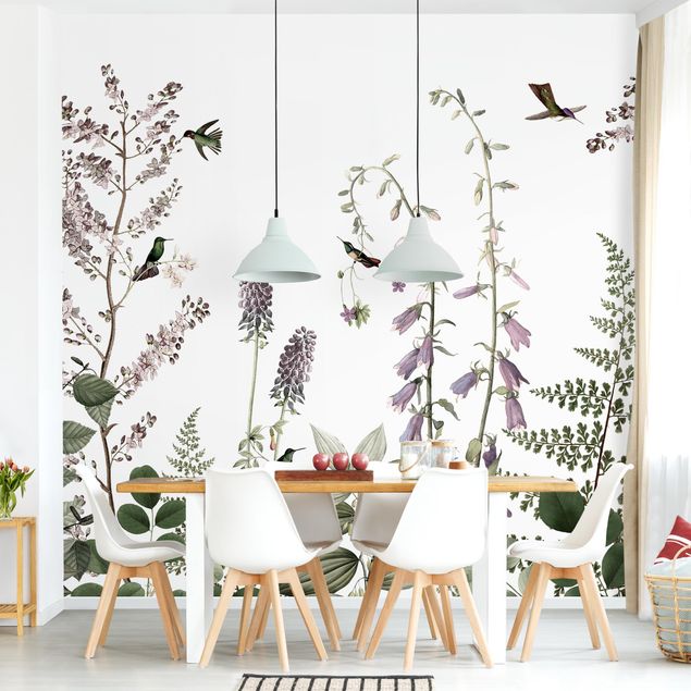 Wallpapers birds Playful hummingbirds among bellflowers