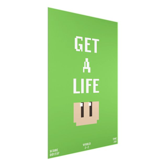 Green art prints Video Game Text Get A Life In Green