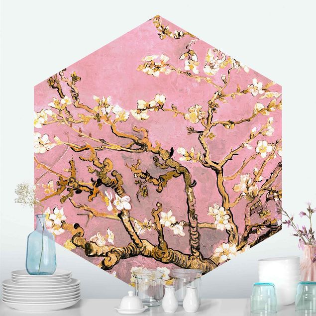 Pointillism art Vincent Van Gogh - Almond Blossom In Antique Pink