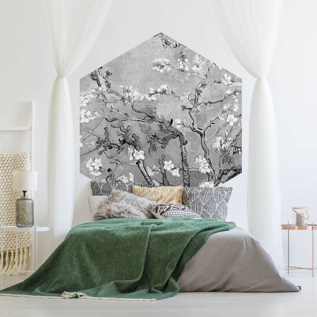 Paintings of impressionism Vincent Van Gogh - Almond Blossom Black And White
