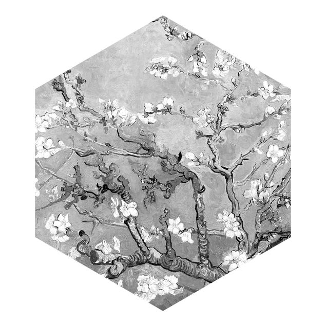 Floral wallpaper Vincent Van Gogh - Almond Blossom Black And White