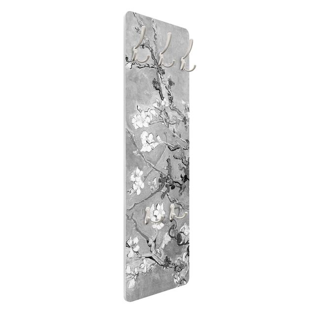 Wall mounted coat rack flower Vincent Van Gogh - Almond Blossom Black And White