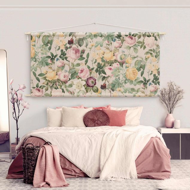 modern tapestry wall hanging Vintage Flowers Illustration XXL