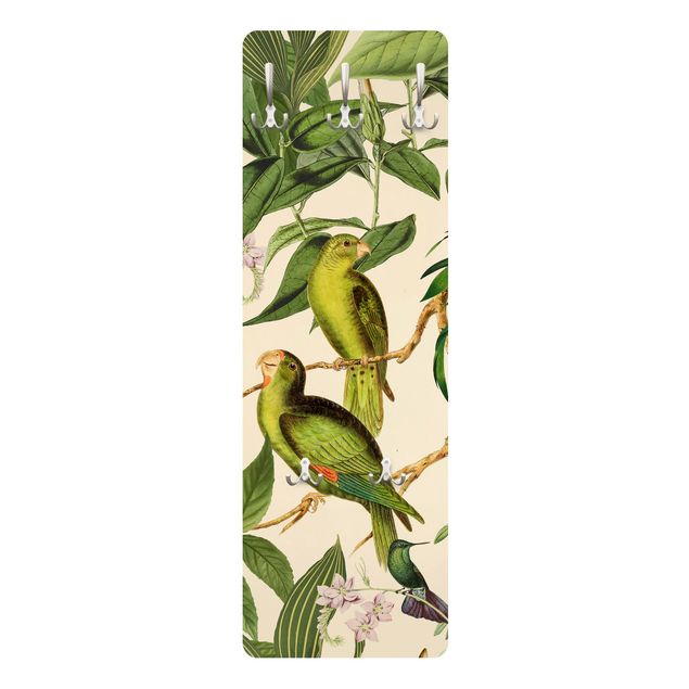 Green coat rack Vintage Collage - Parrots In The Jungle