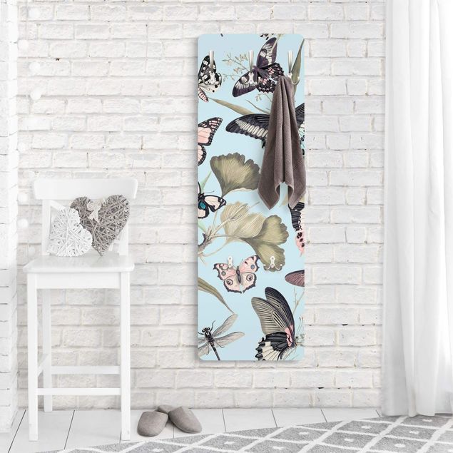 Vintage wall coat rack Vintage Collage - Butterflies And Dragonflies