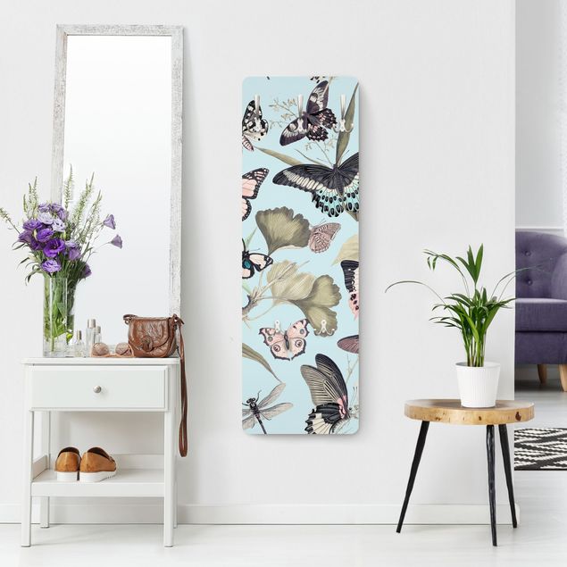 Wall mounted coat rack animals Vintage Collage - Butterflies And Dragonflies