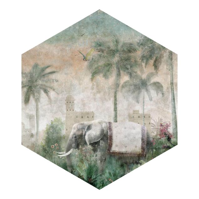 Self adhesive wallpapers Vintage Jungle Scene with Elephant
