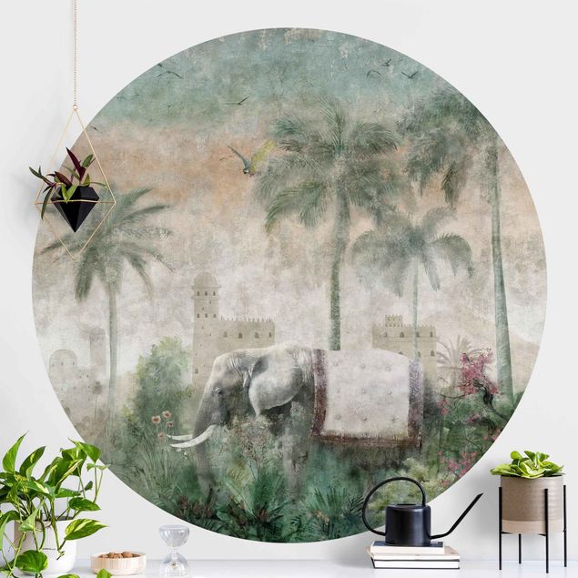 Wallpapers elefant Vintage Jungle Scene with Elephant