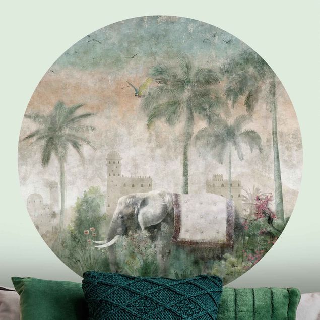 Contemporary wallpaper Vintage Jungle Scene with Elephant