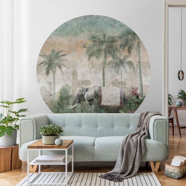 Vintage aesthetic wallpaper Vintage Jungle Scene with Elephant