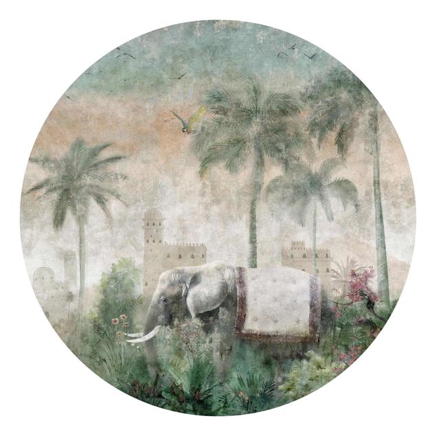 Peel and stick wallpaper Vintage Jungle Scene with Elephant