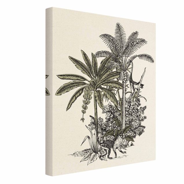 Prints floral Vintage Illustration - Monkeys  And Palm Trees