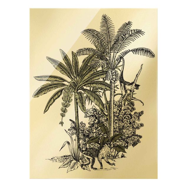 Floral prints Vintage Illustration - Monkeys  And Palm Trees