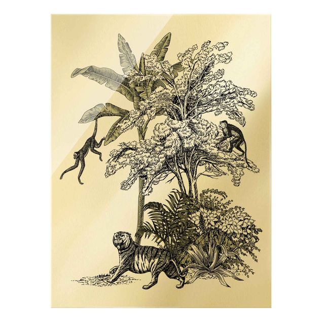 Prints flower Vintage Illustration - Climbing Monkeys
