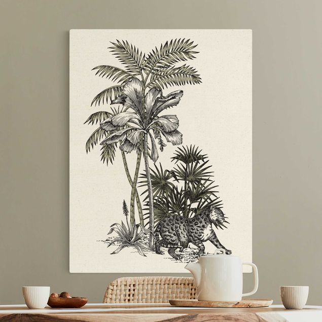 Tiger prints Vintage Illustration - Tiger And Palm Trees