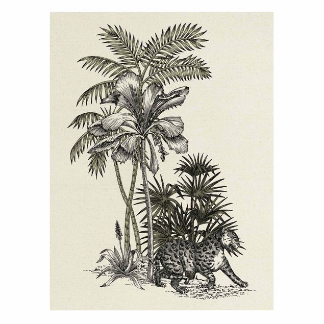 Prints animals Vintage Illustration - Tiger And Palm Trees