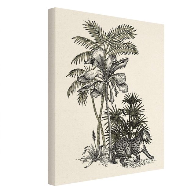 Flower print Vintage Illustration - Tiger And Palm Trees