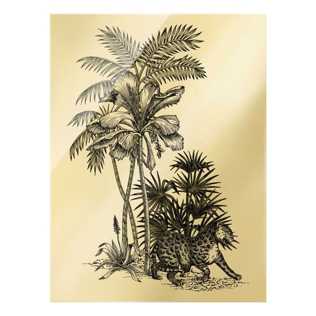 Prints flower Vintage Illustration - Tiger And Palm Trees