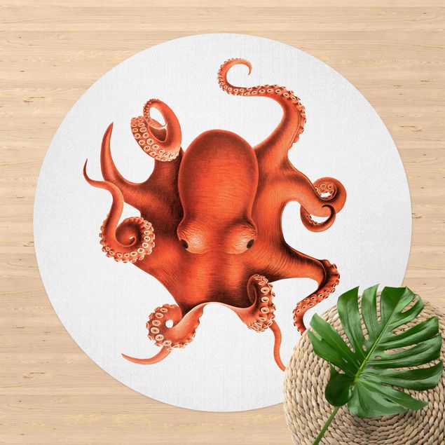 Outdoor rugs Vintage Illustration Red Octopus