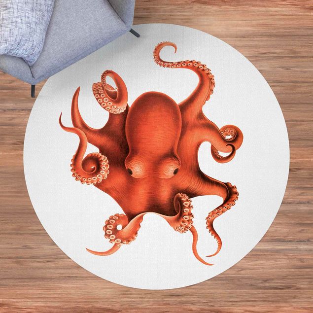 Balcony rugs Vintage Illustration Red Octopus