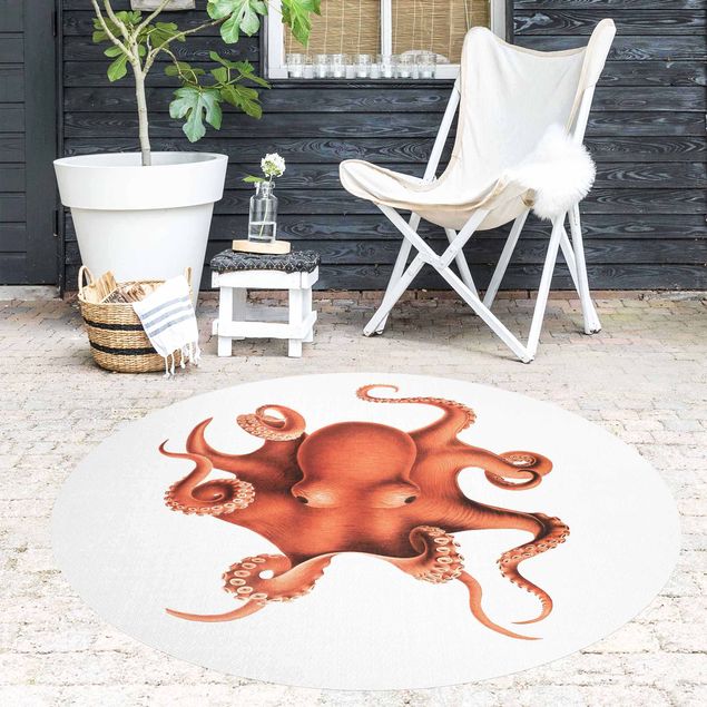 Modern rugs Vintage Illustration Red Octopus