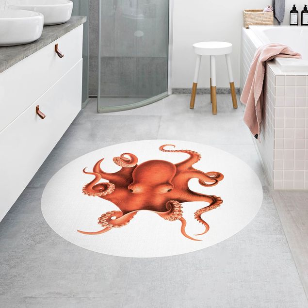 Red rugs Vintage Illustration Red Octopus