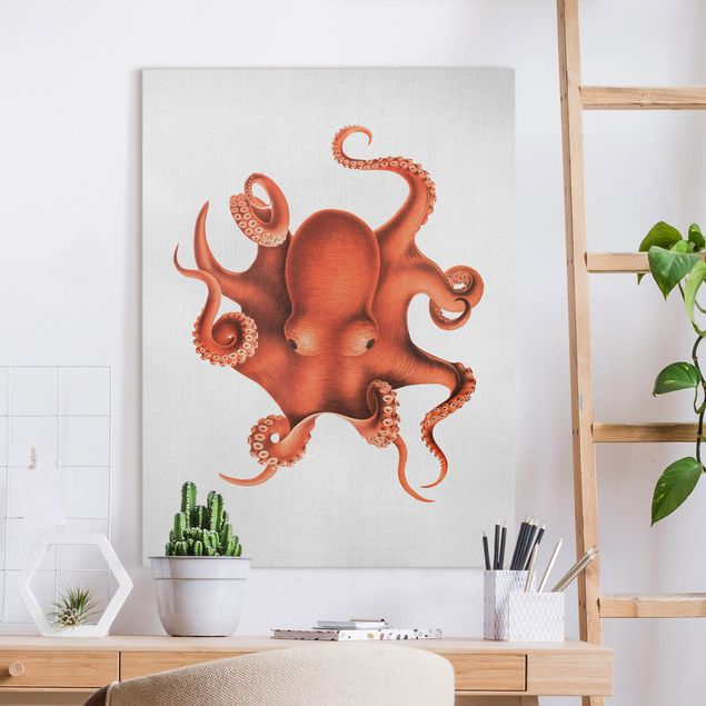 Canvas prints fishes Vintage Illustration Red Octopus