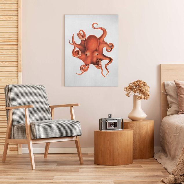 Prints landscape Vintage Illustration Red Octopus
