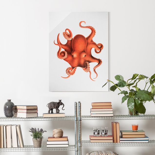 Prints landscape Vintage Illustration Red Octopus