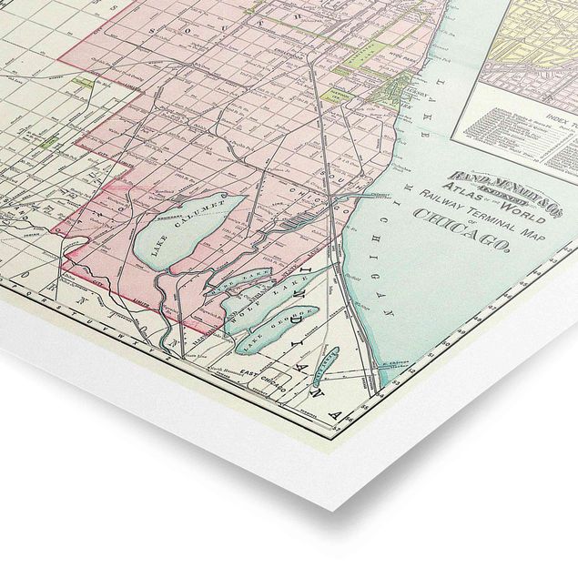 Prints multicoloured Vintage Map Chicago