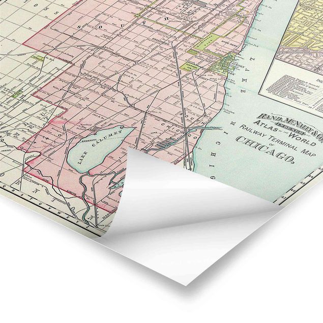 Prints Vintage Map Chicago