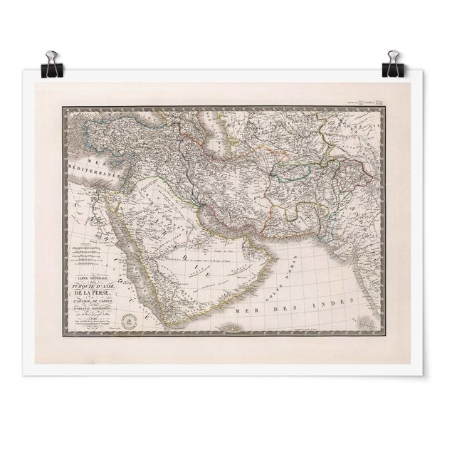Art posters Vintage Map In The Middle East