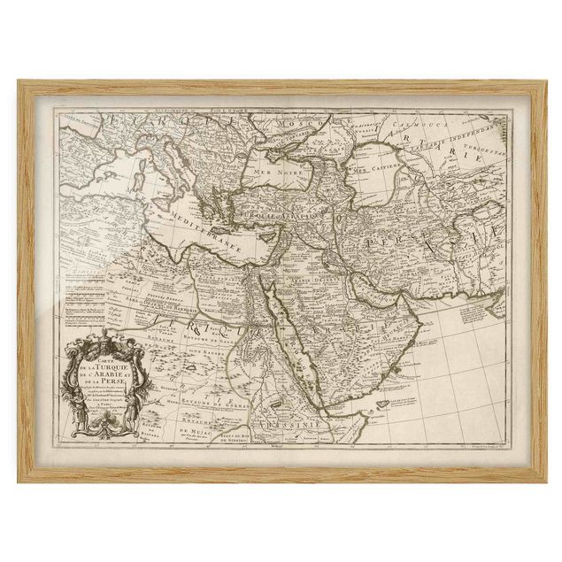 Framed world map Vintage Map The Middle East