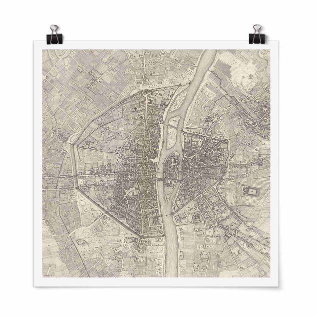 Posters maps Vintage Map Paris