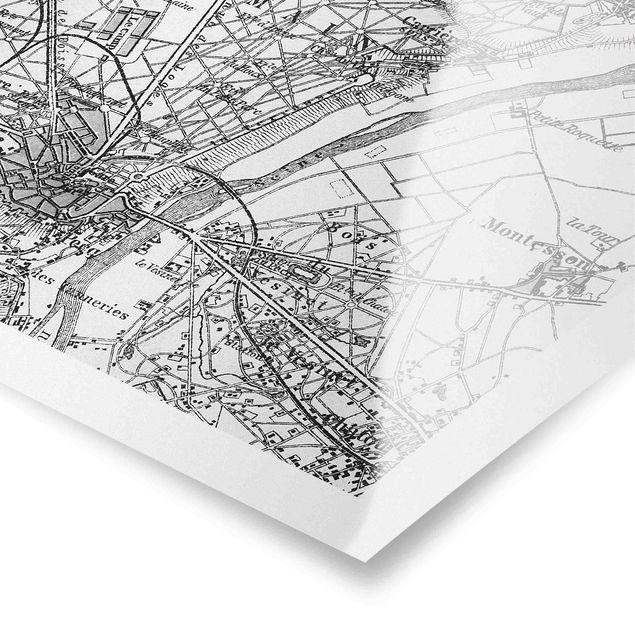 Prints black and white Vintage Map St Germain Paris