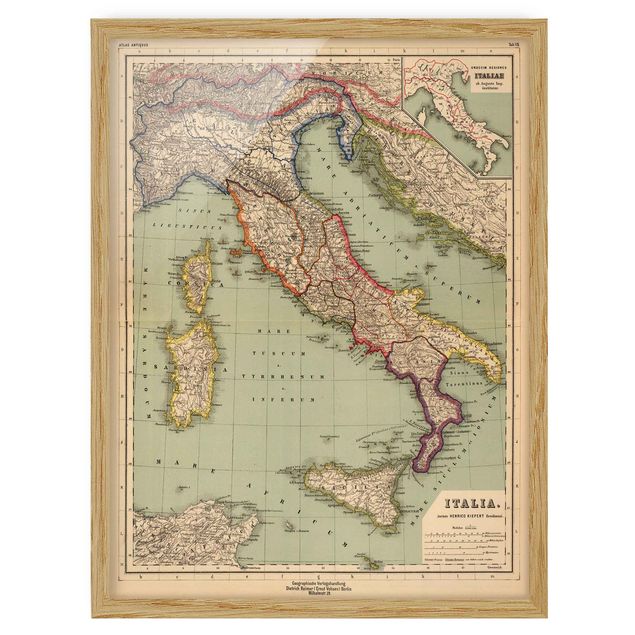 Prints maps Vintage Map Italy