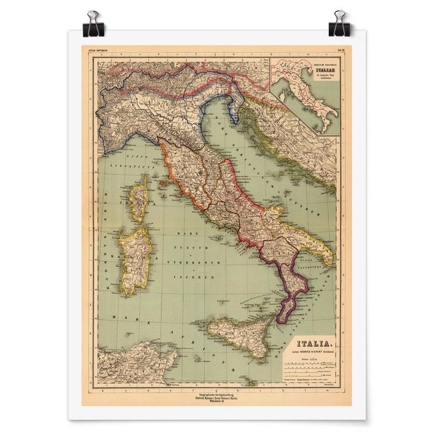 Art posters Vintage Map Italy