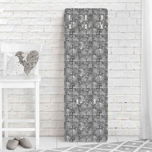 Wall mounted coat rack black and white Vintage Pattern Spanish Tiles