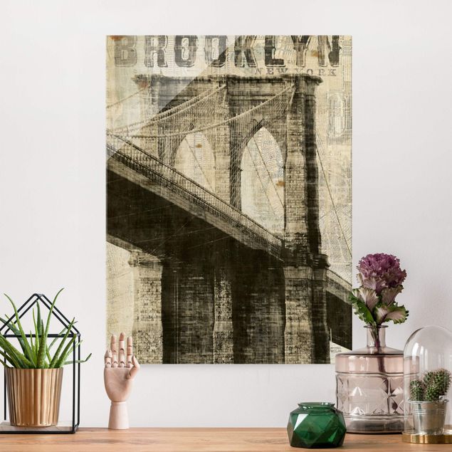 Glass prints New York Vintage NY Brooklyn Bridge