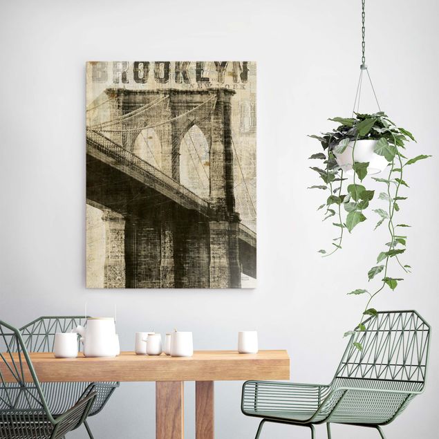 Glass prints architecture and skylines Vintage NY Brooklyn Bridge