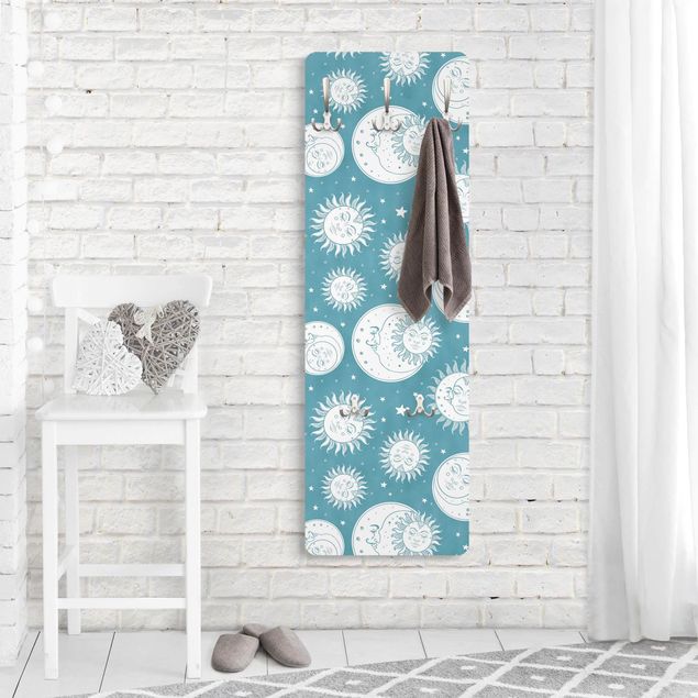 Wall mounted coat rack patterns Vintage Sun, Moon And Stars