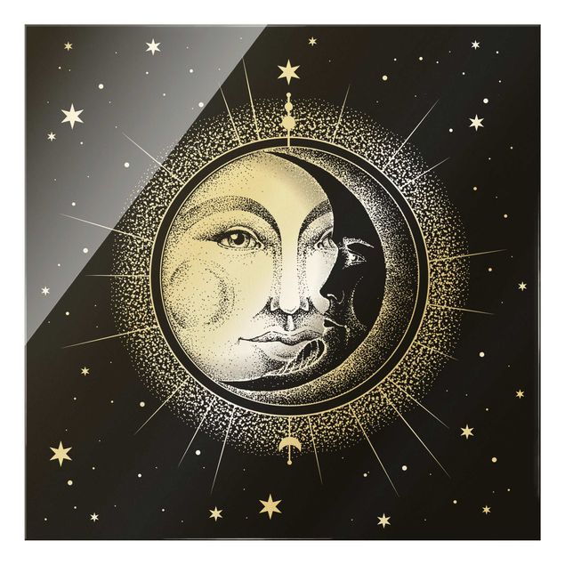 Black and white art Vintage Sun And Moon Illustration