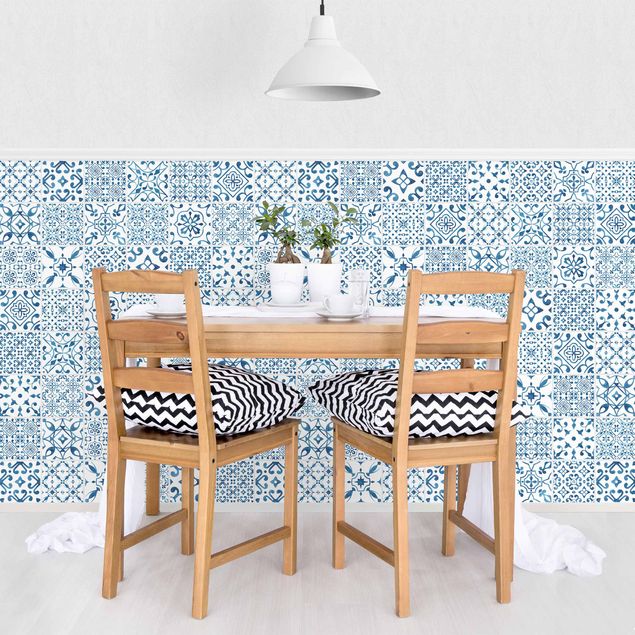 Retro wallpaper Tile Pattern Blue White
