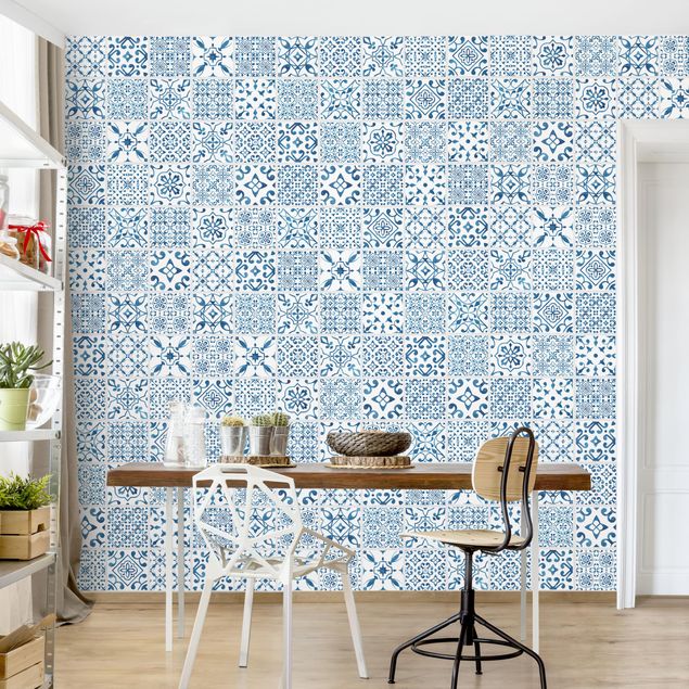 Wallpapers modern Tile Pattern Blue White